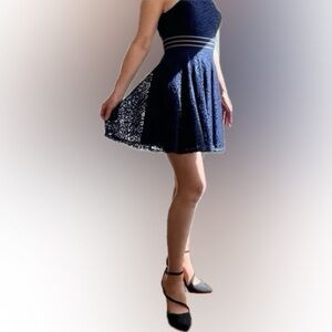 City Studio Elegant Navy Mini Lace Dress